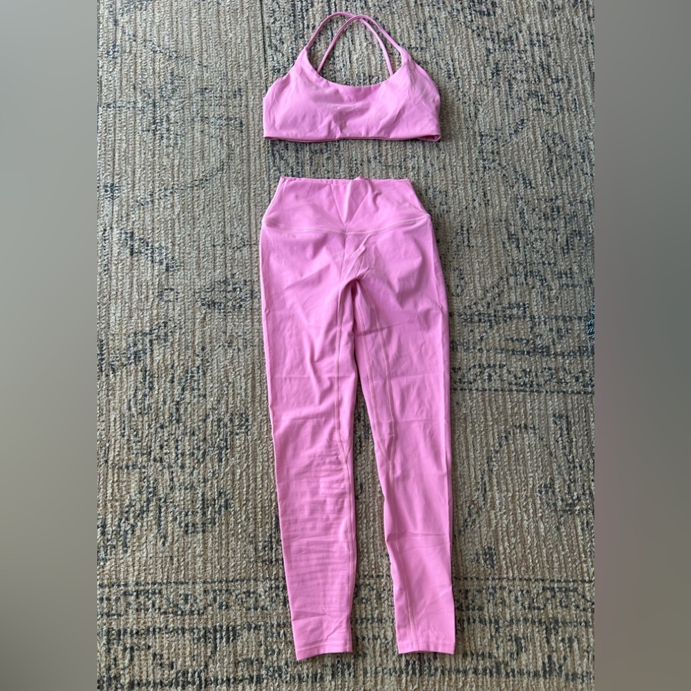 Pink Women's High-Waist Leggings with Strappy Sports Bra